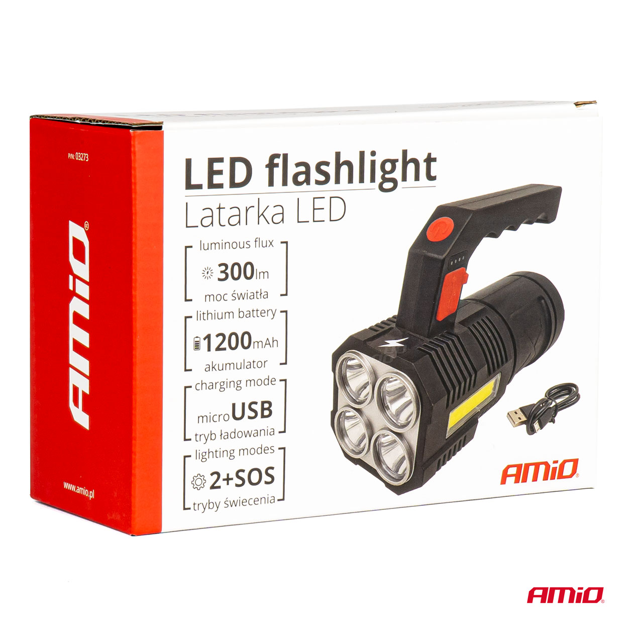 LED pracovná baterka 4LED + COB 1200mAh - 03273 - Image 7