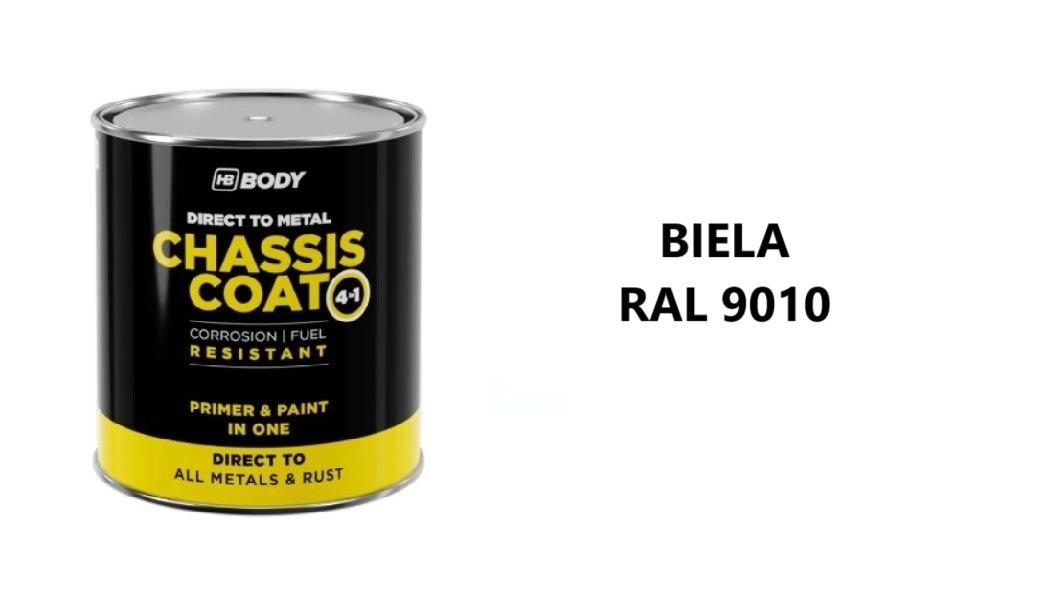 HB BODY 410 chassis coat, polomat - farba na kov a strechy 4 v 1 RAL 9010 biela 750ml