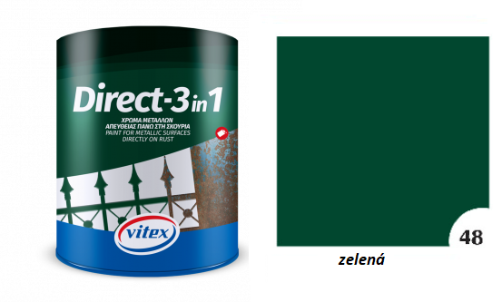 VITEX DIRECT -1 48 FARBA NA KOV 3 V 1 ZÁKLAD AJ VRCH zelená RAL 6005 0,75L