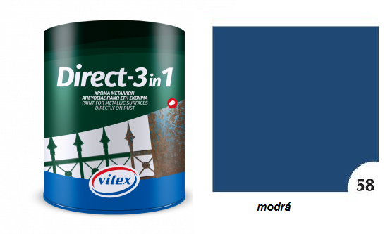 VITEX DIRECT -1 58 FARBA NA KOV 3 V 1 ZÁKLAD AJ VRCH modrá RAL 5000 0,75L