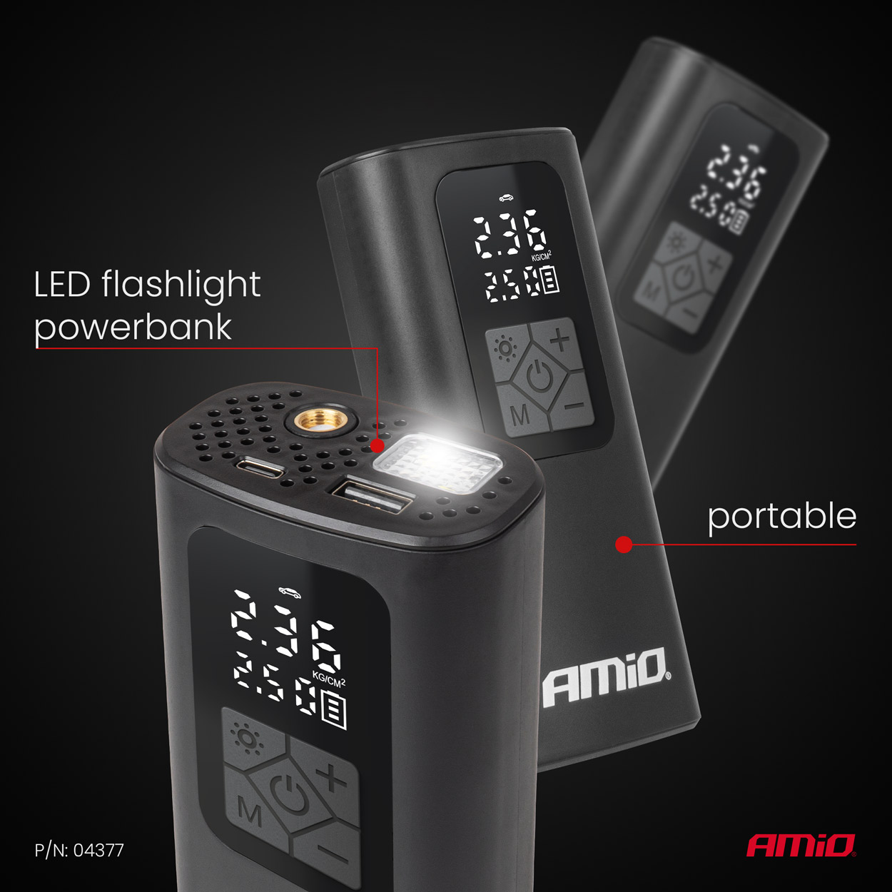 Bezdrôtový vzduchový kompresor LED USB-C 40W AMIO-04377 – Obrázok 2